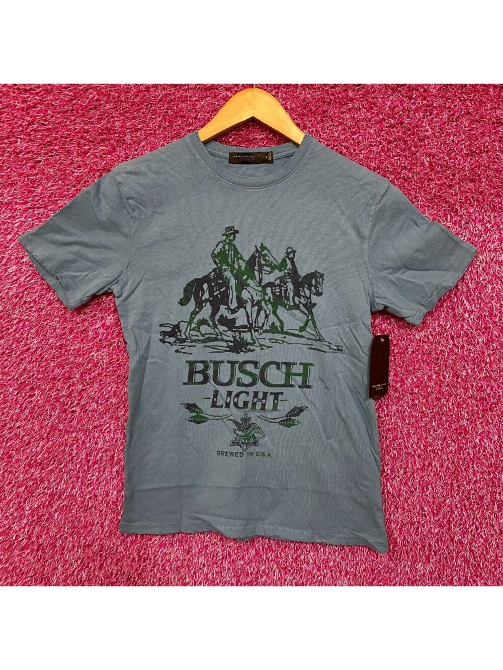 Busch Light Logo Brewed In U.S.A Cowboys Blue T-Shirt Extra Small